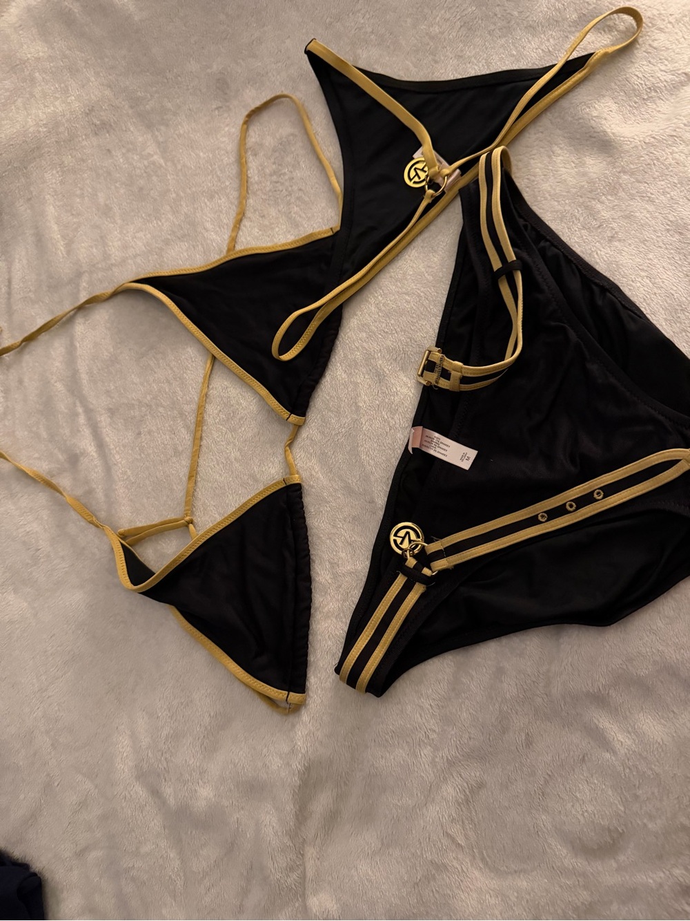 Victoria's Secret Black Bikini 3-piece Set with Gold Trim, Bond Girl Energy